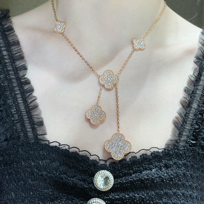 [⭐Haelin Jewelry]CLOVER 6 MOTIF DIAMOND PAVED NECKLACE