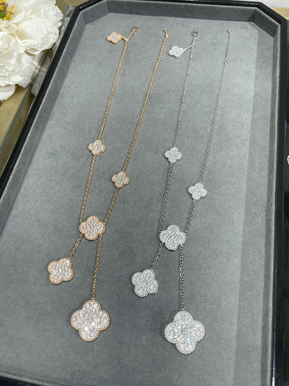 [⭐Haelin Jewelry]CLOVER 6 MOTIF DIAMOND PAVED NECKLACE