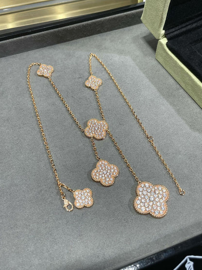 [⭐Haelin Jewelry]CLOVER 6 MOTIF DIAMOND PAVED NECKLACE