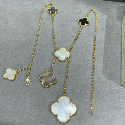 [⭐Haelin Jewelry]CLOVER 6 MOTIF MOP ONYX GOLD NECKLACE