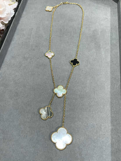 [⭐Haelin Jewelry]CLOVER 6 MOTIF MOP ONYX GOLD NECKLACE