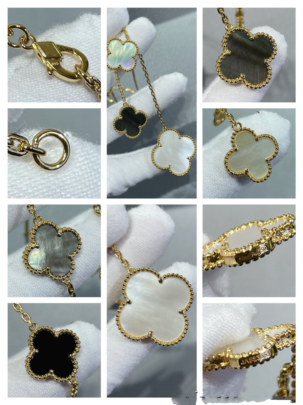 [⭐Haelin Jewelry]CLOVER 6 MOTIF MOP ONYX GOLD NECKLACE