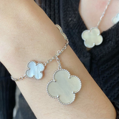 [⭐Haelin Jewelry]CLOVER 5 MOTIF WHITE MOP SILVER BRACELET