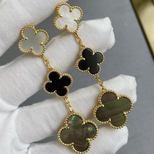 [⭐Haelin Jewelry]CLOVER 3 MOTIF MOP ONYX DARK MOP PINK GOLD EARRINGS