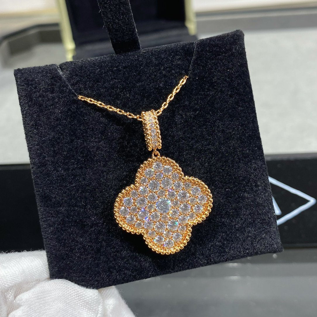 [⭐Haelin Jewelry]CLOVER 25MM LARGE PEDANT DIAMOND PAVED LONG NECKLACE