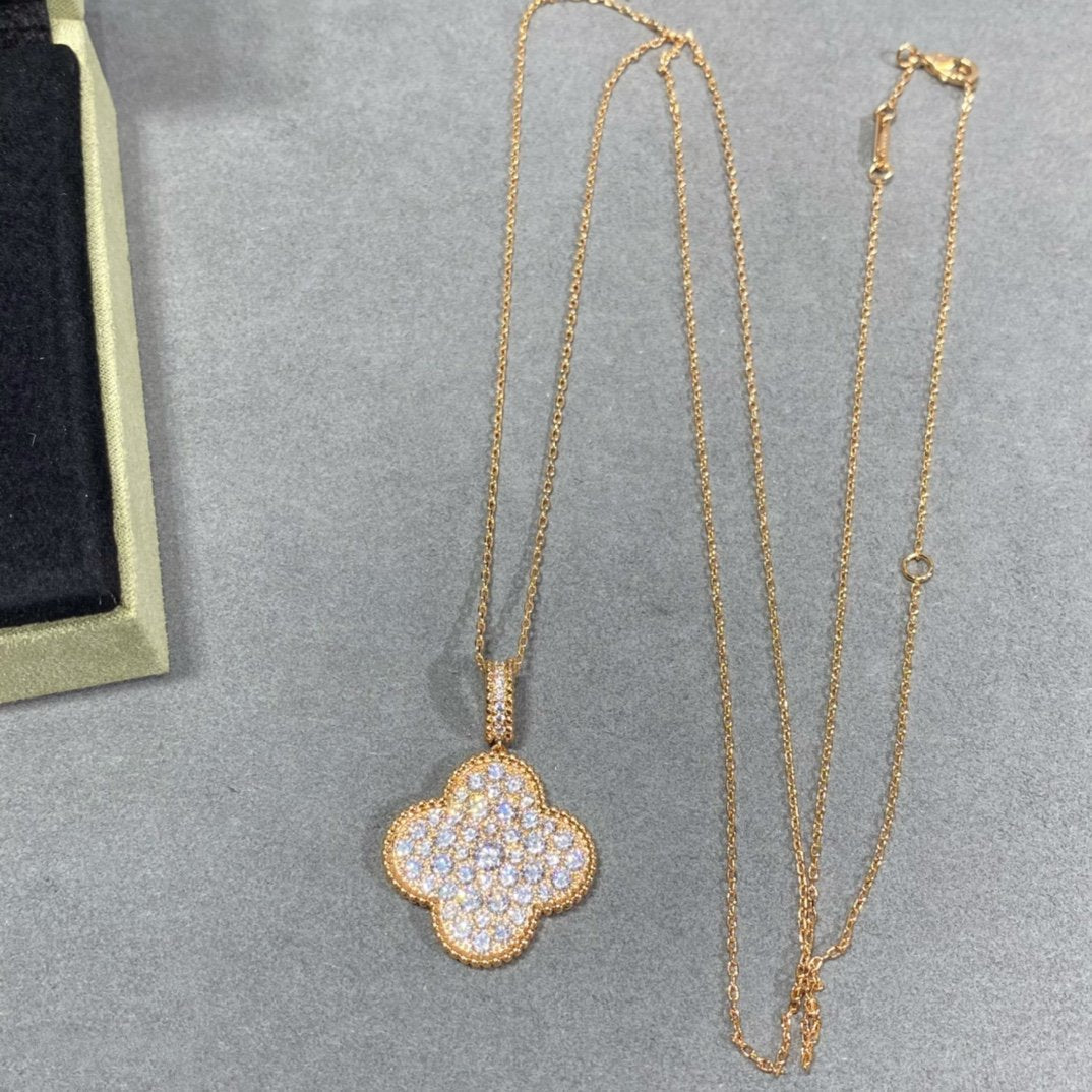 [⭐Haelin Jewelry]CLOVER 25MM LARGE PEDANT DIAMOND PAVED LONG NECKLACE