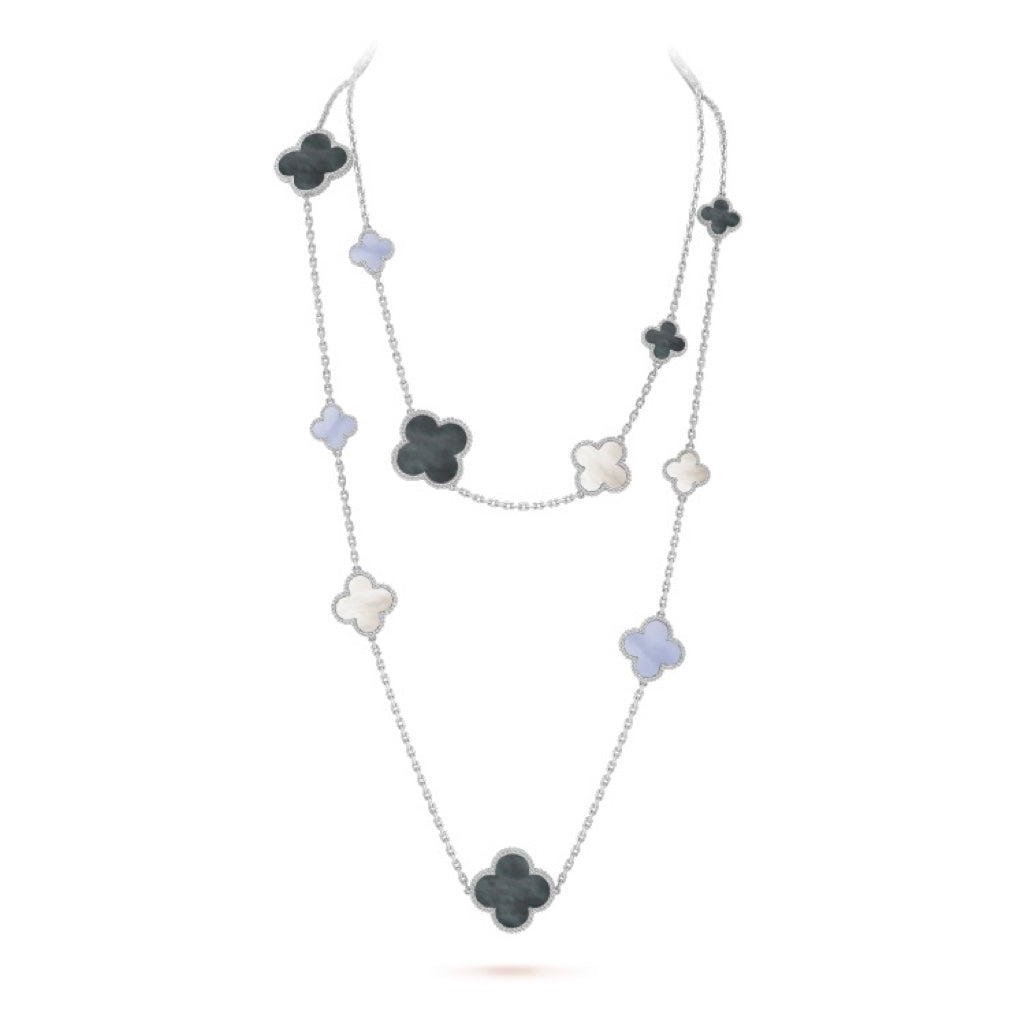 [⭐Haelin Jewelry]CLOVER 16 MOTIF CHALCEDONY MOP SILVER NECKLACE