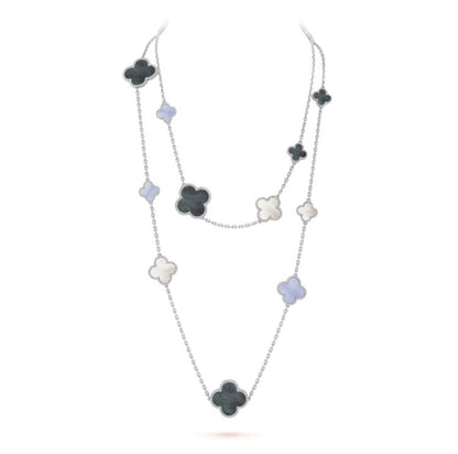 [⭐Haelin Jewelry]CLOVER 16 MOTIF CHALCEDONY MOP SILVER NECKLACE