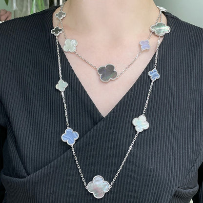 [⭐Haelin Jewelry]CLOVER 16 MOTIF CHALCEDONY MOP SILVER NECKLACE