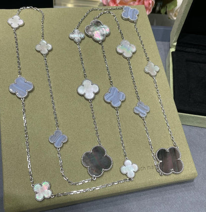[⭐Haelin Jewelry]CLOVER 16 MOTIF CHALCEDONY MOP SILVER NECKLACE