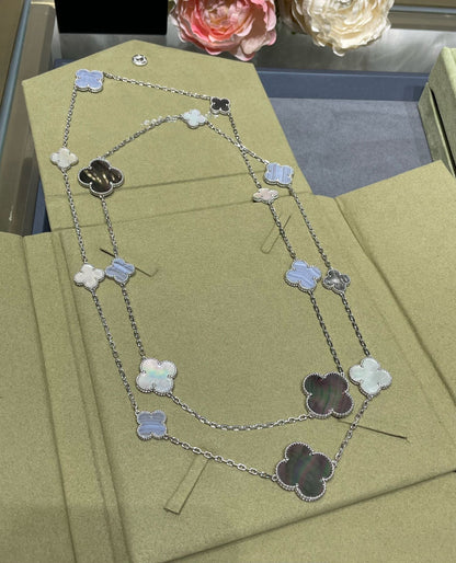[⭐Haelin Jewelry]CLOVER 16 MOTIF CHALCEDONY MOP SILVER NECKLACE