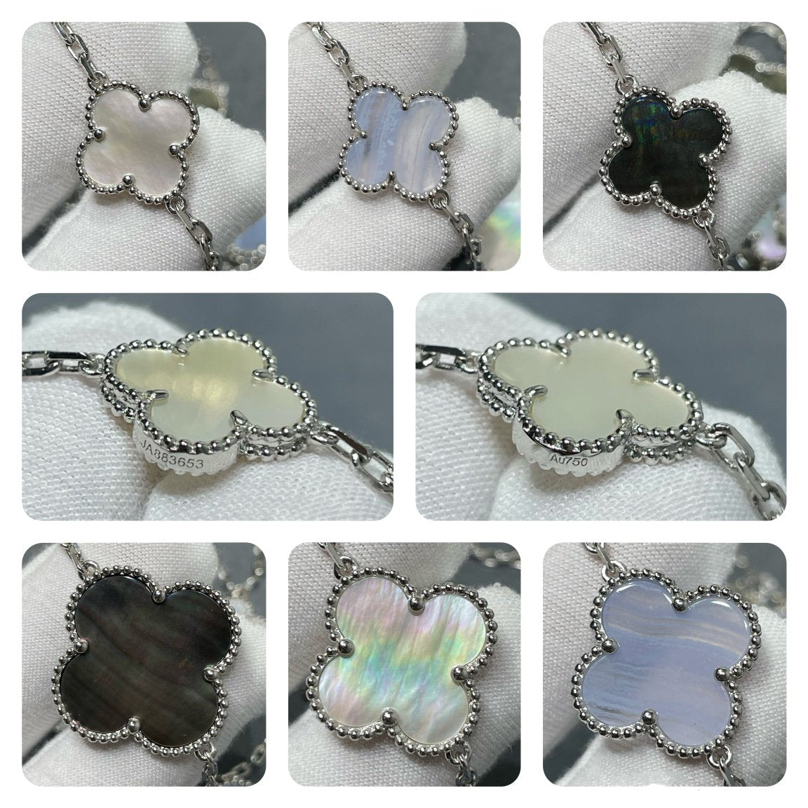 [⭐Haelin Jewelry]CLOVER 16 MOTIF CHALCEDONY MOP SILVER NECKLACE