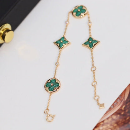 [⭐Haelin Jewelry]STAR AND SUN 4 MOTIF PINK GOLD MALACHITE BRACELET