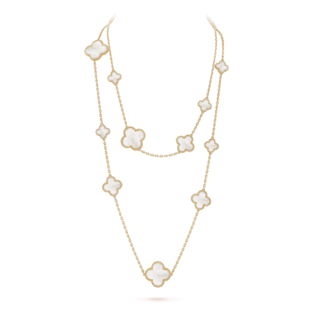 [⭐Haelin Jewelry]CLOVER 16 MOTIF WHITE MOP GOLD NECKLACE