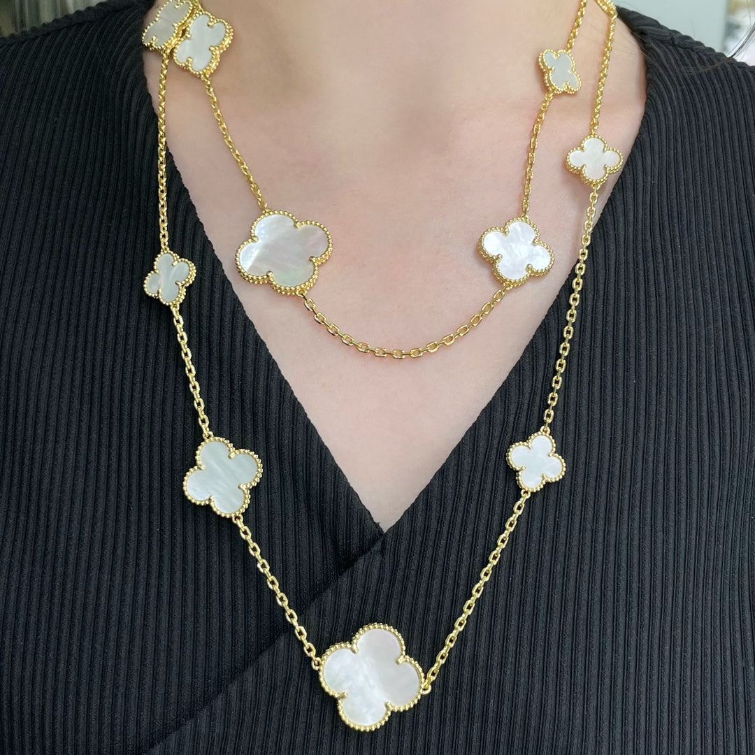 [⭐Haelin Jewelry]CLOVER 16 MOTIF WHITE MOP GOLD NECKLACE
