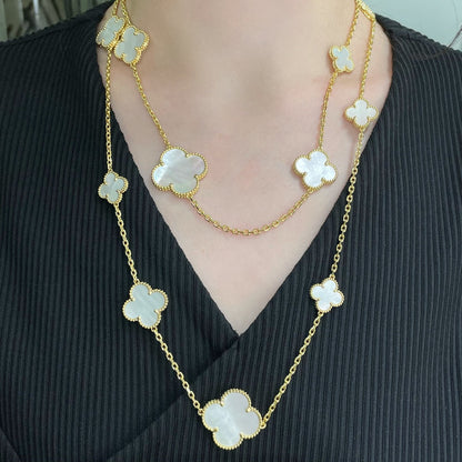 [⭐Haelin Jewelry]CLOVER 16 MOTIF WHITE MOP GOLD NECKLACE