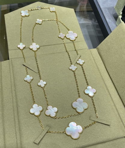 [⭐Haelin Jewelry]CLOVER 16 MOTIF WHITE MOP GOLD NECKLACE
