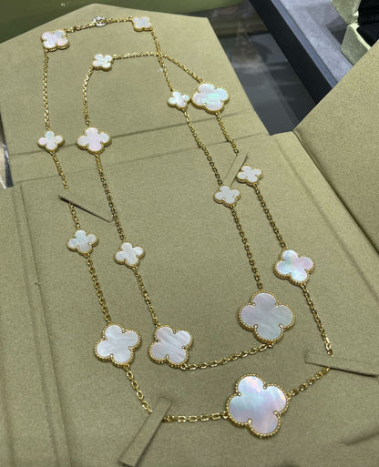 [⭐Haelin Jewelry]CLOVER 16 MOTIF WHITE MOP GOLD NECKLACE