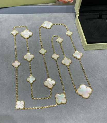 [⭐Haelin Jewelry]CLOVER 16 MOTIF WHITE MOP GOLD NECKLACE