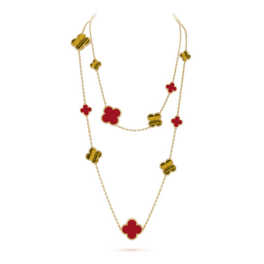 [⭐Haelin Jewelry]CLOVER 16 MOTIF CARNELIAN TIGER EYE ROSE GOLD NECKLACE