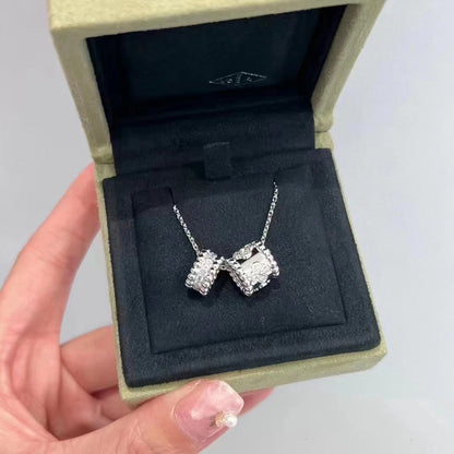[⭐Haelin Jewelry]PERLEE DOUBLE PENDANT SILVER DIAMOND NECKLACE