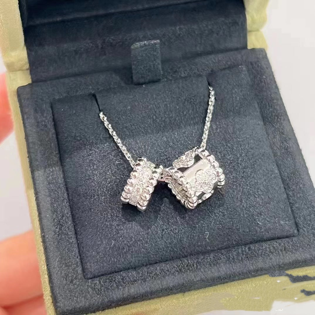 [⭐Haelin Jewelry]PERLEE DOUBLE PENDANT SILVER DIAMOND NECKLACE