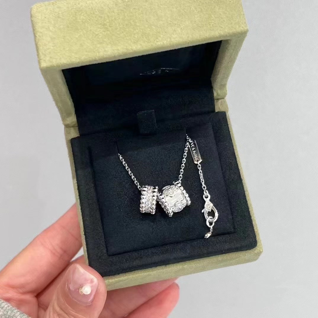 [⭐Haelin Jewelry]PERLEE DOUBLE PENDANT SILVER DIAMOND NECKLACE