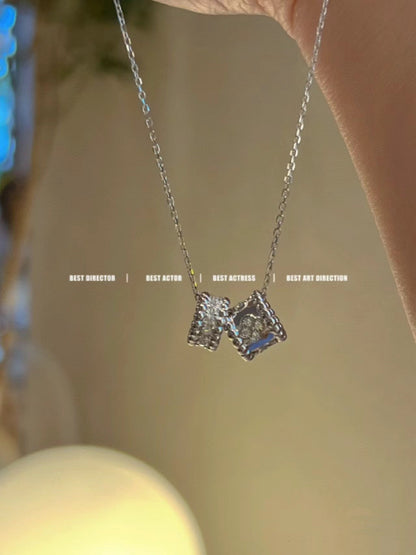 [⭐Haelin Jewelry]PERLEE DOUBLE PENDANT SILVER DIAMOND NECKLACE
