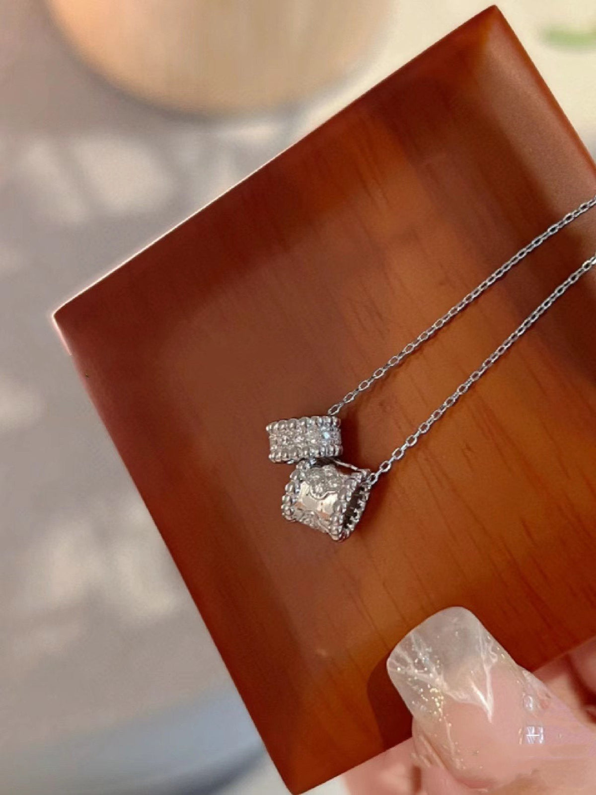 [⭐Haelin Jewelry]PERLEE DOUBLE PENDANT SILVER DIAMOND NECKLACE