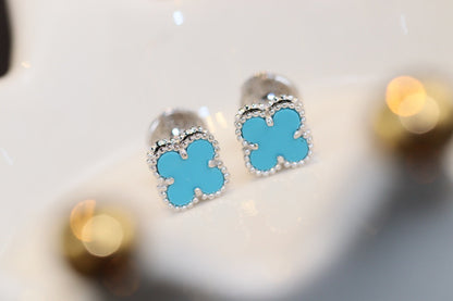 [⭐Haelin Jewelry]CLOVER MINI TURQUOISE SILVER STUD EARRINGS