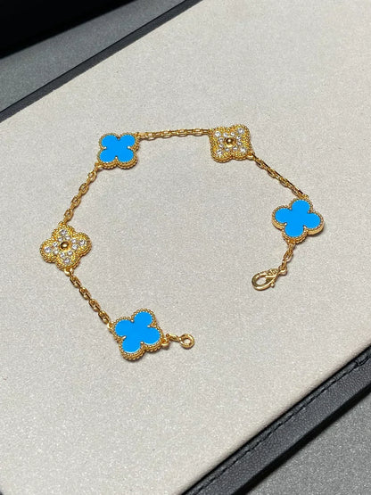 [⭐Haelin Jewelry] CLOVER 5 MOTIF BLUE AGATE BRACELET COLLECTION