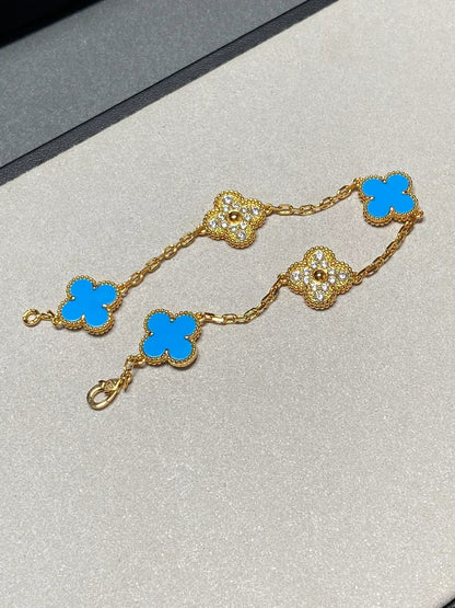 [⭐Haelin Jewelry] CLOVER 5 MOTIF BLUE AGATE BRACELET COLLECTION