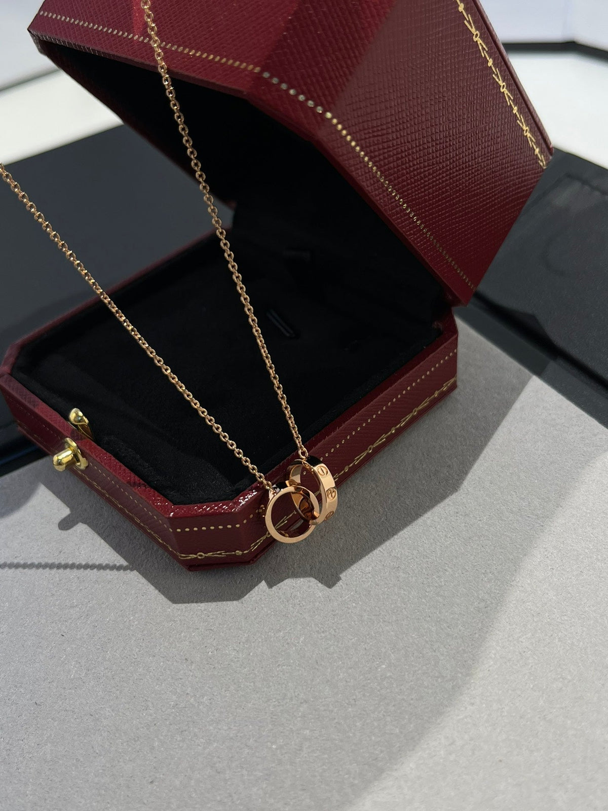 [⭐Haelin Jewelry]LOVE NECKLACE DOUBLE RING PINK GOLD