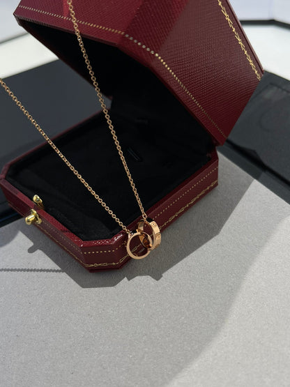 [⭐Haelin Jewelry]LOVE NECKLACE DOUBLE RING PINK GOLD