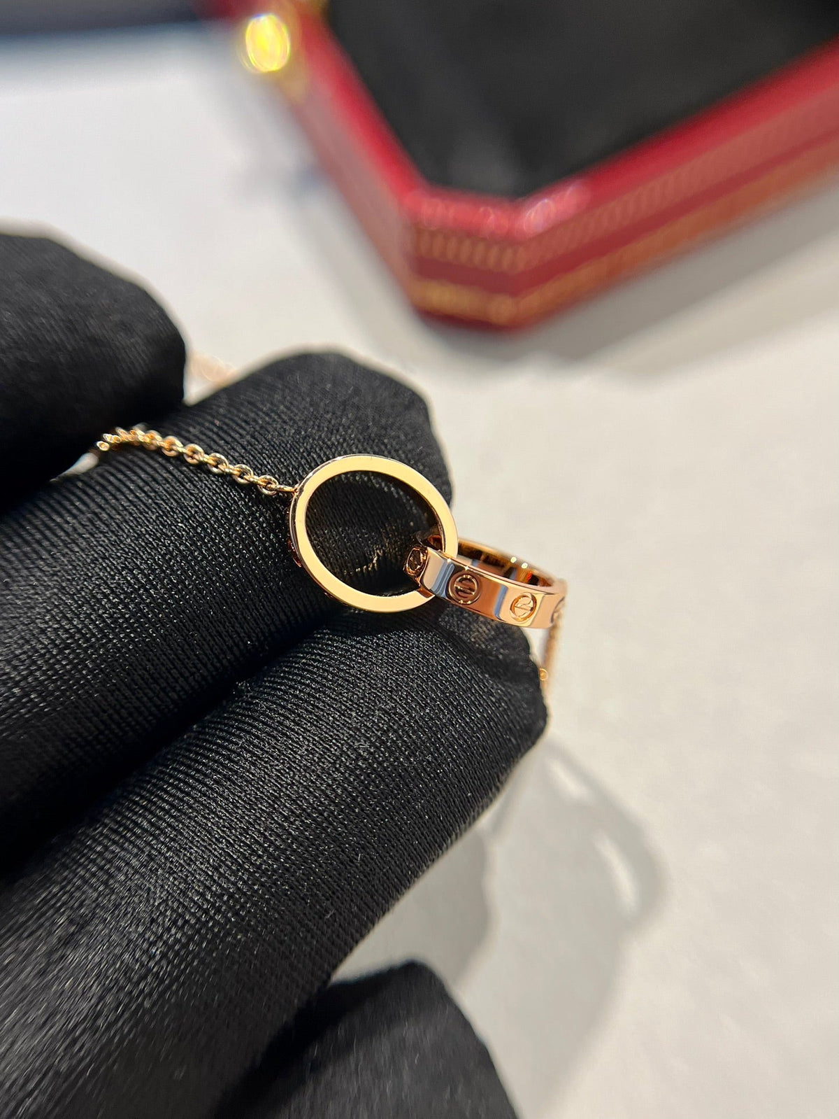 [⭐Haelin Jewelry]LOVE NECKLACE DOUBLE RING PINK GOLD