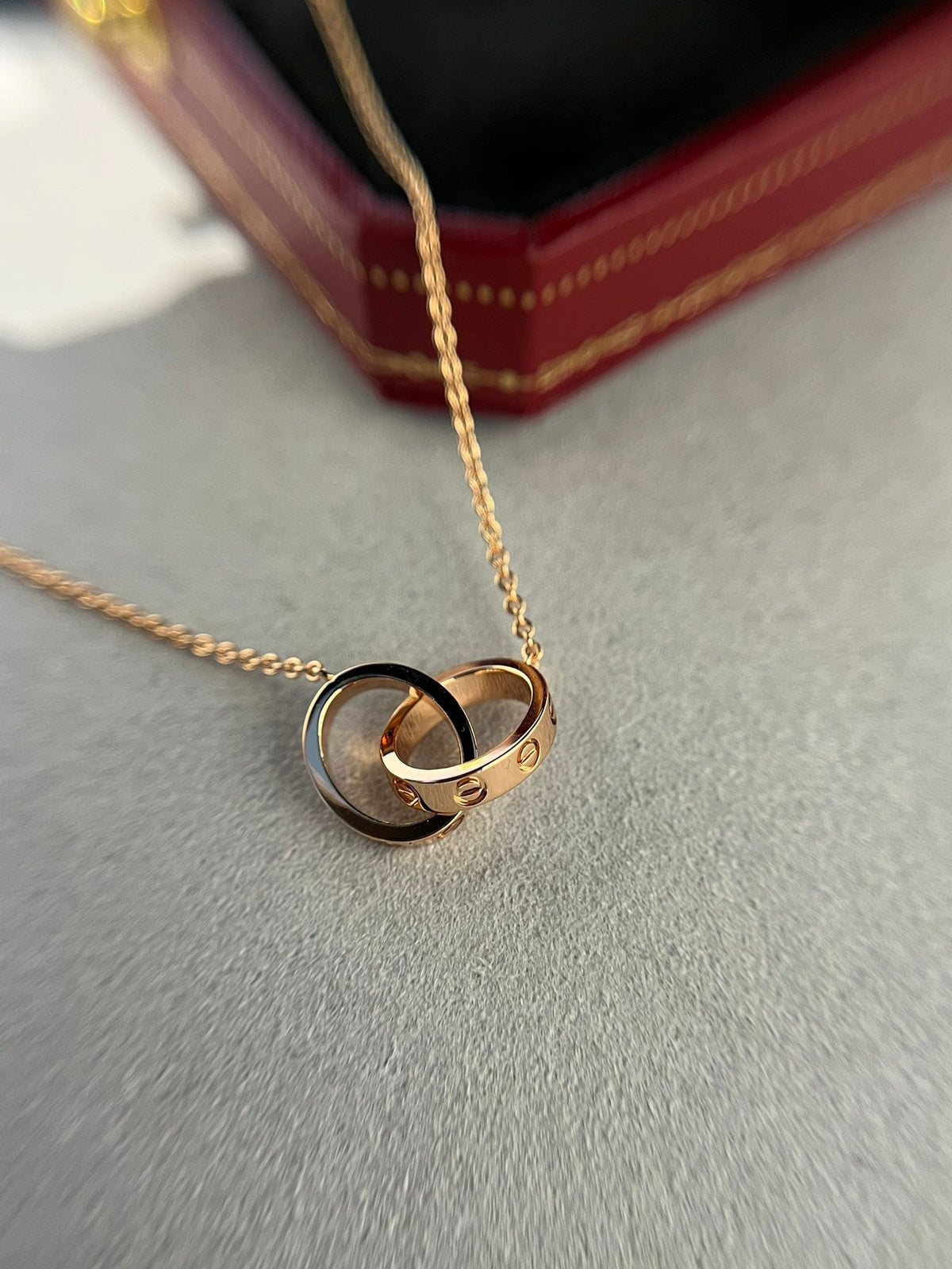 [⭐Haelin Jewelry]LOVE NECKLACE DOUBLE RING PINK GOLD