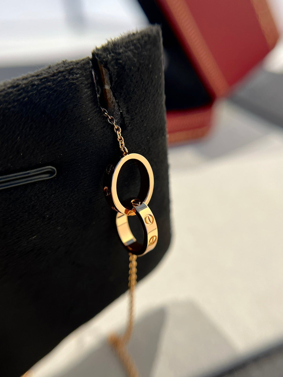 [⭐Haelin Jewelry]LOVE NECKLACE DOUBLE RING PINK GOLD