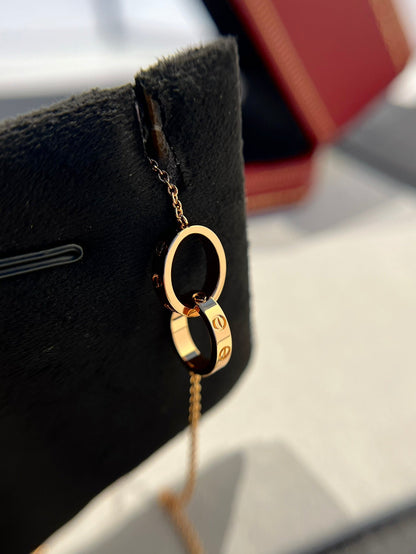 [⭐Haelin Jewelry]LOVE NECKLACE DOUBLE RING PINK GOLD