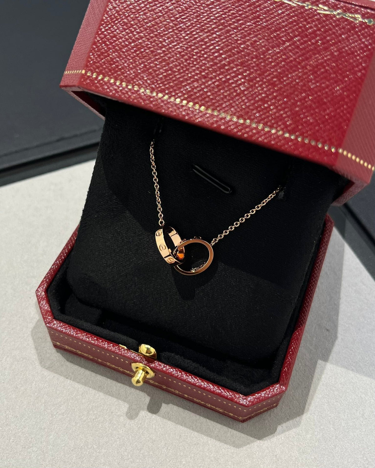 [⭐Haelin Jewelry]LOVE NECKLACE DOUBLE RING PINK GOLD