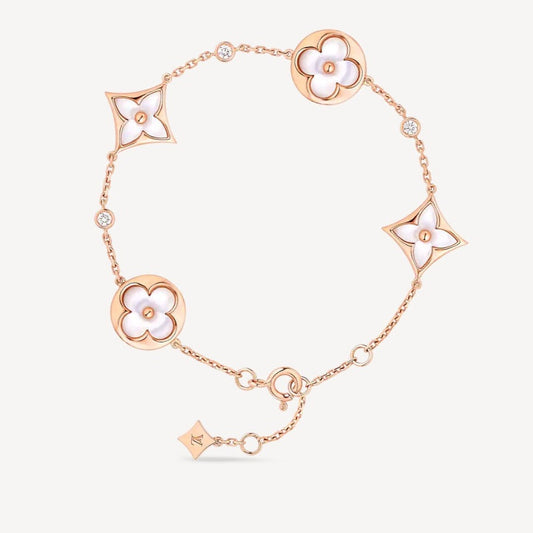 [⭐Haelin Jewelry]STAR AND SUN 4 MOTIF WHITE MOP PINK GOLD BRACELET