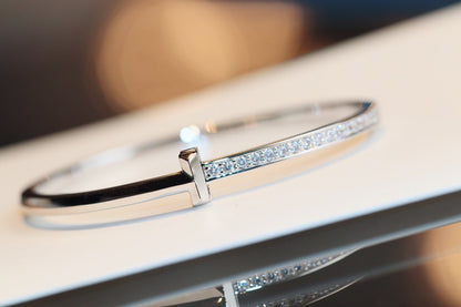 [Haelin Jewelry]NARROW T1 HINGED BANGLE DIAMOND SILVER