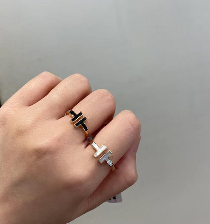 [Haelin Jewelry]T SMALL ONYX PINK GOLD RING