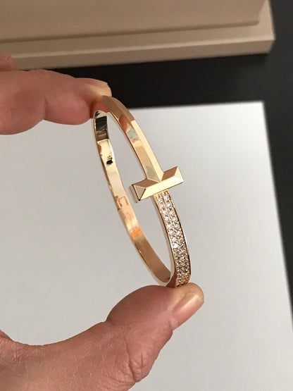 [Haelin Jewelry]T1 WIDE DIAMOND HINGED BANGLE PINK GOLD