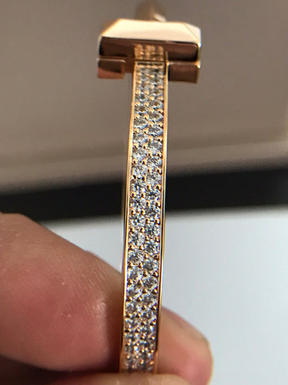 [Haelin Jewelry]T1 WIDE DIAMOND HINGED BANGLE PINK GOLD
