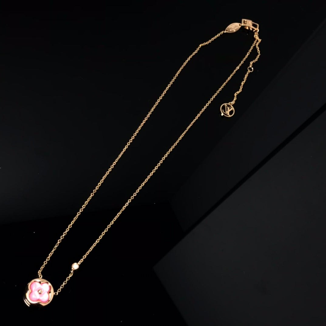 [⭐Haelin Jewelry]COLOR BLOSSOM PINK MOP SUN GOLD NECKLACE