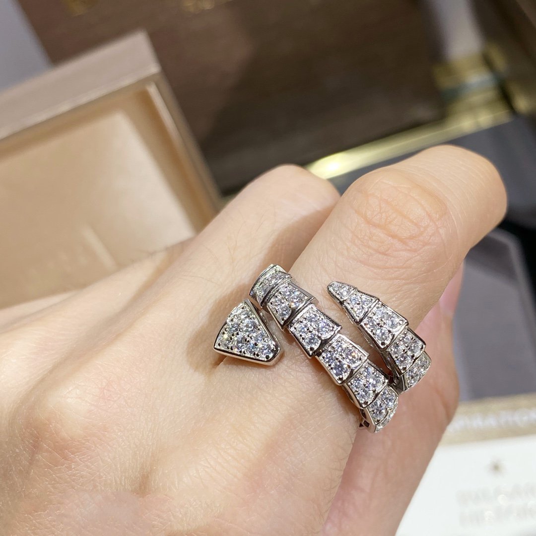 [⭐Haelin Jewelry]SERPENTI DOUBLE RING SILVER DIAMOND PAVED