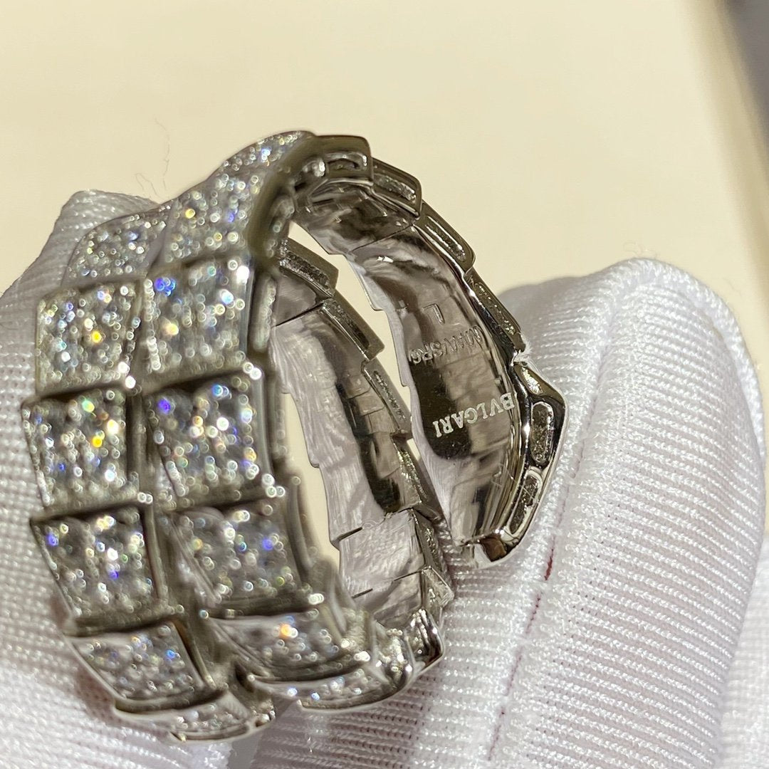 [⭐Haelin Jewelry]SERPENTI DOUBLE RING SILVER DIAMOND PAVED