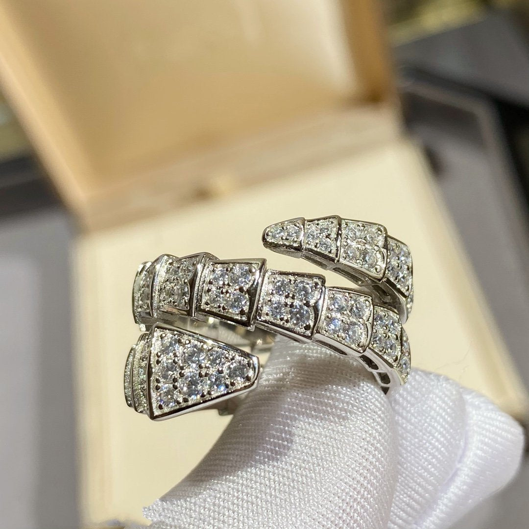 [⭐Haelin Jewelry]SERPENTI DOUBLE RING SILVER DIAMOND PAVED