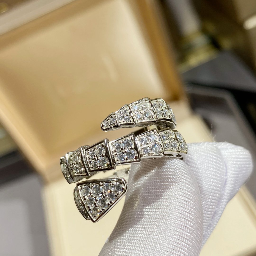 [⭐Haelin Jewelry]SERPENTI DOUBLE RING SILVER DIAMOND PAVED
