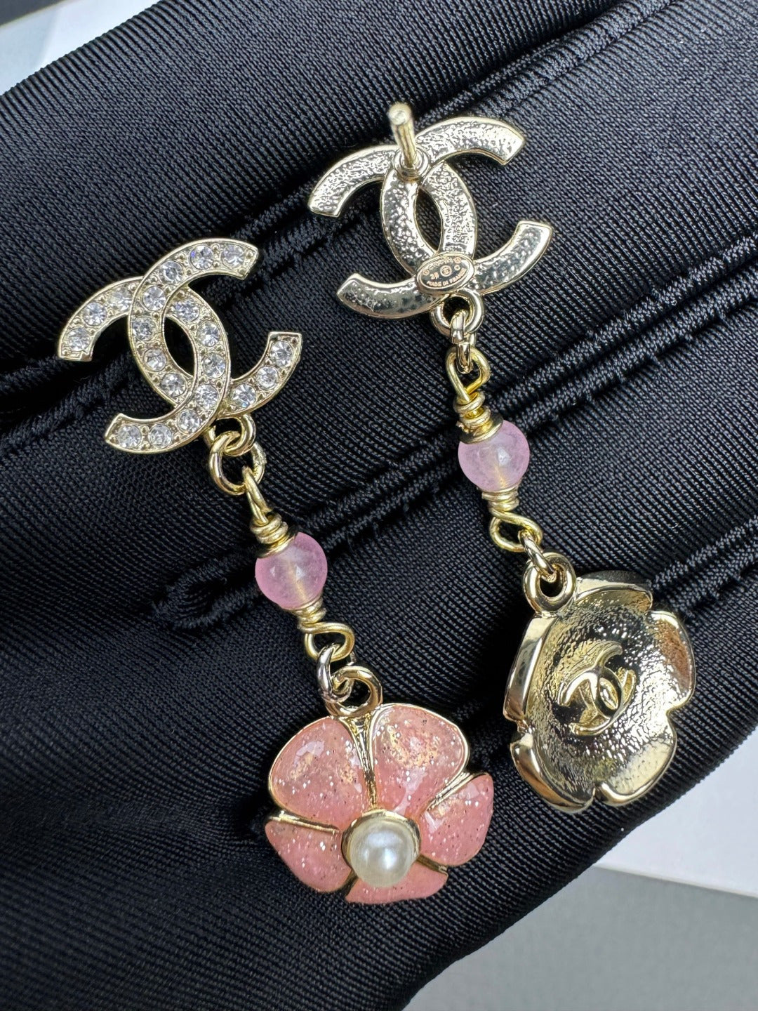 [⭐Haelin Jewelry]26C Pink Camellia Enamel Pendant with Double C Earrings